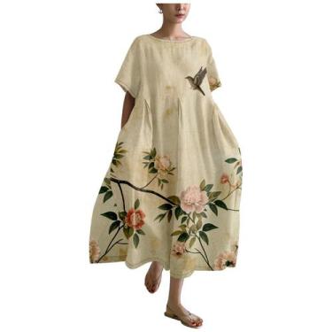 Imagem de Vestido MARSVOVO azul de linho para mulheres de verão plus size 2024