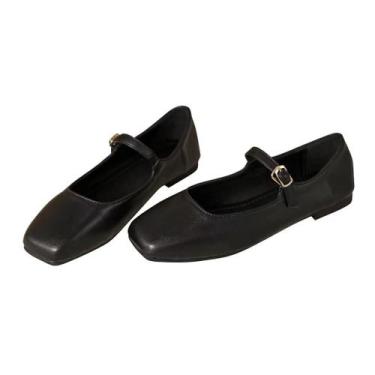 Imagem de Vestido Flats Stunner feminino Mary Jane em couro preto tamanho 43