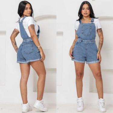 Imagem de Jardineira Shorts Jeans Feminina Estilo Casual com Cinto Opcional - Na