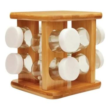 Imagem de Ou Organizador de temperos giratório de bambu 9 peças Linha Keep