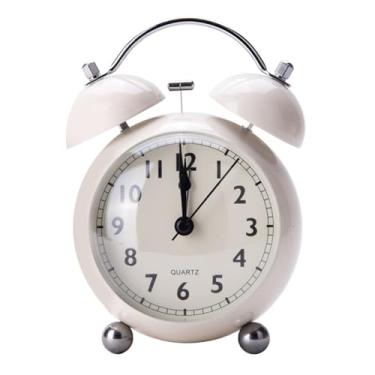 Imagem de Despertador digital retrô criativo com sino de metal despertador de mesa simples relógio de mesa silencioso luminoso quartzo relógio de mesa para pessoas com sono pesado (branco)