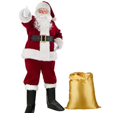 Imagem de PrettyQueen Fantasia de Papai Noel para homens, fantasia de Papai Noel profissional para adultos e homens, fantasia de Papai Noel, luxo com 9 peças, Borgonha, XXG