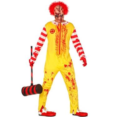 Imagem de Fantasia Halloween Cosplay Palhaço Assassino Ronald Adulto Masculino Macacão Amarelo de Terror (Amarelo, G 46-48)