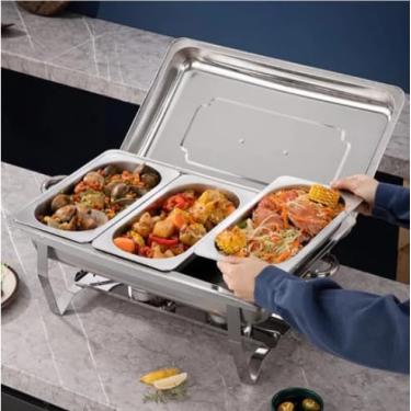 Imagem de Rechaud Inox Profissional 12L - Rechaud para Buffet com 1,2 ou 3 Divisórias (3 DIVISÓRIAS)