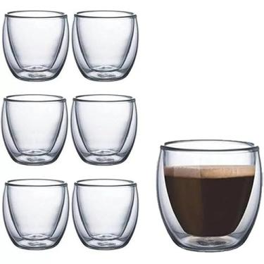 Imagem de Kit 2 Copos Duplos 80ml Vidro Isolante Parede Dupla para Café e Chá