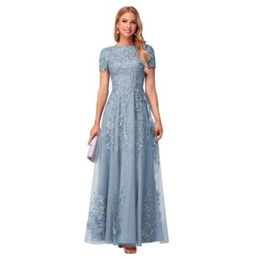 Imagem de Vestido Mãe da Noiva YOFF Dusty Blue Sequin Tule