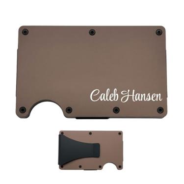 Imagem de Sandpiper Ink Carteira de metal personalizada – Carteira fina de alumínio gravada personalizada com clipe para dinheiro | Suporte para cartão de crédito com bloqueio RFID | padrinhos, aniversário ou
