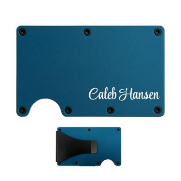 Imagem de Sandpiper Ink Carteira de metal personalizada – Carteira fina de alumínio gravada personalizada com clipe para dinheiro | Suporte para cartão de crédito com bloqueio RFID | padrinhos, aniversário ou
