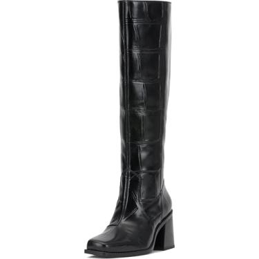 Imagem de Vince Camuto Bota de cano alto feminina Sangeti Wide Calf, Couro Croco Preto, 42