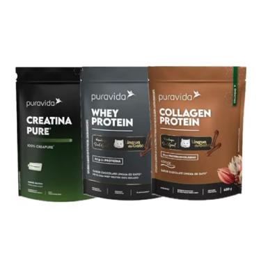 Imagem de Kit Whey Protein 100% Isolado e Collagen Protein ambos Sabor Chocolate Lingua de Gato Kopenhagen + Creatina Pure 100% Creapure de 300g-Pura Vida