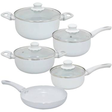 Imagem de Jogo de Panelas de Indução Antiaderente Cerâmica Madrid Cinza 5 peças - Hauskraft Premium