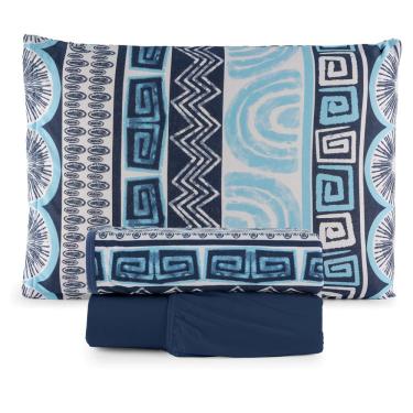 Imagem de Jogo de Lençol Luar Solteiro 3 Peças Malha 100% Algodão Estampado - Azul Marinho Geométrico