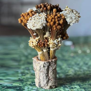 Imagem de Tronco Decorativo Rústico com Flores Sempre Vivas, 25 cm, Casca Natural, Arranjo Artesanal para Decoração (TRONCO-18)