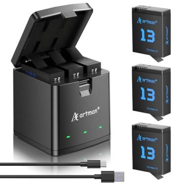 Imagem de Bateria Artman Hero 13 de 2100 mAh para GoPro Hero 13 preta, carregador USB de armazenamento de LED com 3 compartimentos, totalmente compatível com baterias recarregáveis e carregador GoPro Hero 13