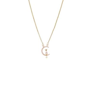 Imagem de Colar Gato Lua com Pedras de Zircônia, Semijoia Banhada a Ouro 18K – Elegante e Delicado, Ideal para Presentear ou Usar no Dia a Dia.