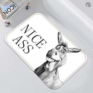 Imagem de Zussun Tapete de banheiro de burro engraçado tapete rústico de casa de fazenda preto e branco divertido animal fofo vida selvagem absorvente de água antiderrapante lavável tapetes de banho de espuma