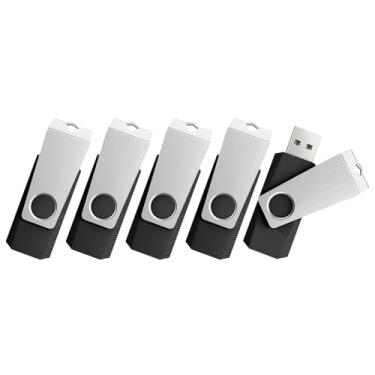 Imagem de TOPESEL Pacote com 5 unidades de flash USB de 64 GB de armazenamento USB, pen drive de memória para PC, laptops, tablets, TVs, áudio do carro (64G, 5 peças, preto)
