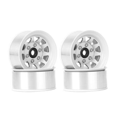 Imagem de WONFAST 4PCS 1.55 Inch Aluminum Alloy Metal 10Holes Beadlock Wheel Rim Hubs Replacement Accessory for Tamiya AX90069 D90 TF2 CC01 CC02 1/10 RC Crawler Car Upgrade Parts(A-White)