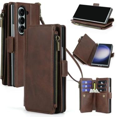 Imagem de ASAPDOS Capa carteira para Samsung Galaxy Z Fold 6 com suporte para caneta S, pulseira de couro PU com fecho magnético [S-Pen totalmente compatível], suporte de cartão [bloqueio RFID] e suporte de