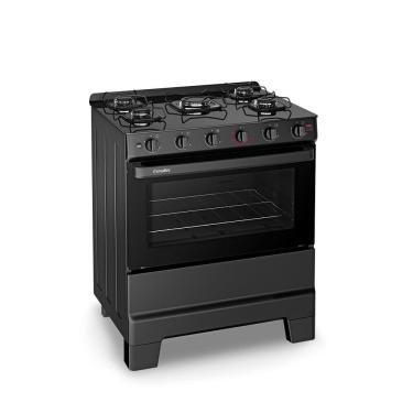 Imagem de Fogão a Gás Mesa Vidro e Forno 84L Limpa Fácil Esmaltec IDEAL Super Glass Preto 5 bocas Bivolt