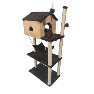 Imagem de Arranhador para gatos Casa com 3 níveis (Marrom/Bege)