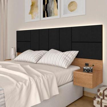 Imagem de Cabeceira Suspensa Cama Queen Com Led Malibu Carv/preto - M. Arapongas