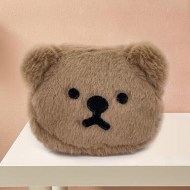 Imagem de Bolsa de moedas de pelúcia, bolsa de moedas macia com zíper, bolsa de moedas em forma de urso para batons, cartões, dinheiro, Marrom, Casual