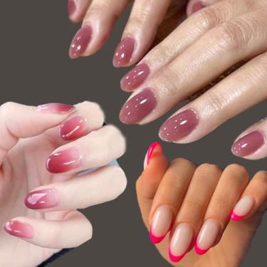 Imagem de 1 caixa de decoração de unhas cosméticas, inclui 3 kits de prensagem em acrílico para unhas postiças oval taro roxo rosa francês, 1 lantejoulas de borboleta cintilante a laser holográfico, mini lima