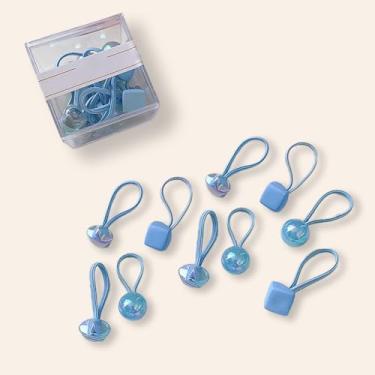 Imagem de Faixa de cabelo quadrada, círculo, pentagrama, faixa de cabelo de alta elasticidade, conjunto de 10, azul