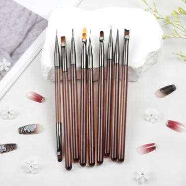 Imagem de Conjunto de 9 pincéis de arte de unhas – Design profissional de unhas e pincéis de revestimento fino para pintura em gel e decoração de unhas
