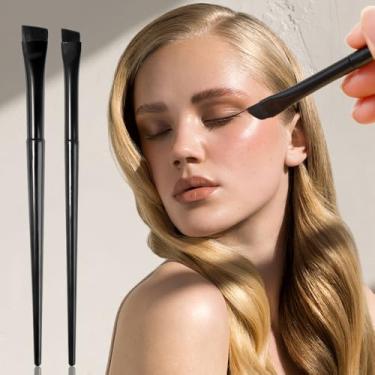 Imagem de Conjunto de 2 pincéis delineadores pretos para sobrancelhas, pincel fino angulado, inclinado, ultrafino, plano (delineador + pincel para sobrancelhas)