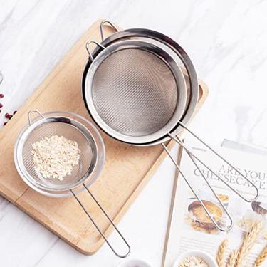 Imagem de 3 peças de coador de malha fina de aço inoxidável para cozinha - malha fina premium, coador de escorredor para alimentos de cozinha com cabo longo, para utensílios de cozinha, 7,5 cm, 15,5 cm, 16