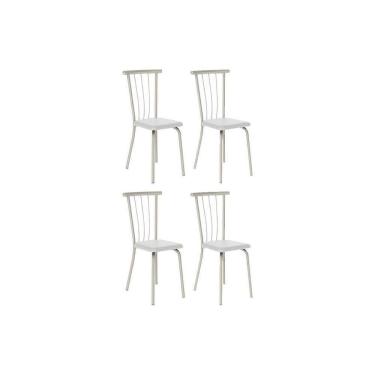 Imagem de Kit 4 Cadeiras Sala Jantar 154 Aço 4 Uni Prata-courano Branco - Carraro
