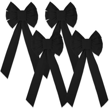 Imagem de 4 peças grandes laços de veludo de Natal 89 x 45 cm, decoração de árvore de Natal, grande laço de veludo, grinalda de Natal, enfeites de férias para casa, interior, exterior, porta, cerca, escadas