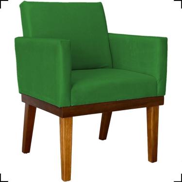 Imagem de Poltrona Decorativa Para Sala Recepção Consultório Escritório Base Em Madeira Divine Suede