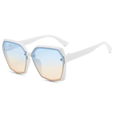 Imagem de JRLLFD Óculos de sol grandes com armação irregular, feminino, masculino, para esportes ao ar livre, direção, proteção UV400 (branco, azul, chá)