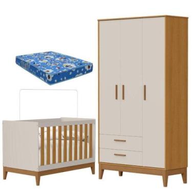 Imagem de Guarda Roupa Infantil 3 Portas Com Berço Americano Flip Areia Acetinad