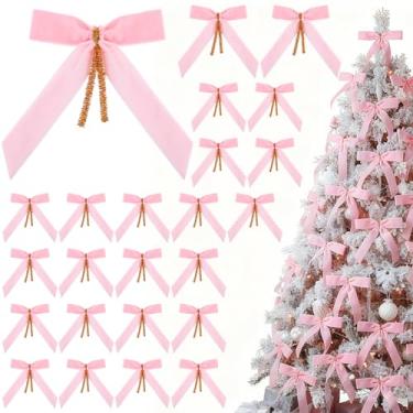 Imagem de Riceshoot 24 peças de laços de veludo de 12 cm para árvore de Natal laços de guirlanda rústica vintage de Natal gravata torcida para petiscos, padaria, sacos de doces, embrulho de presente, decoração