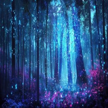 Imagem de Quadro Decorativo Floresta Encantada Twilight Cena com Árvores Brilhantes Arte Moderna 30x30cm