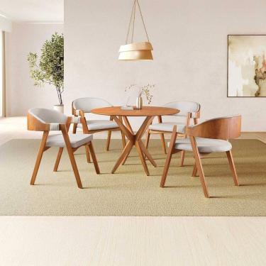 Imagem de Conjunto de Mesa Redonda 100cm com 4 Cadeiras Gaia Cinza/Freijó
