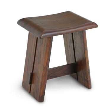 Imagem de StrongTek Banco de chuveiro de teca para banheiro, banco de assento de banho de madeira de teca maciça, 45,7 cm de altura, assento curvo ergonômico, design compacto e estável, capacidade de 159 kg