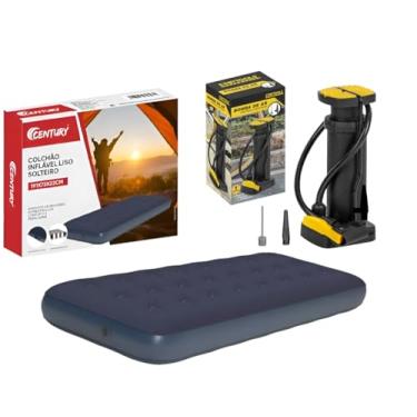 Imagem de Colchão Inflável Solteiro CENTURY + Bomba De Ar Manual, Resistente Suporta 150 Kilos