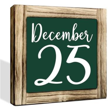 Imagem de Placas de madeira de Feliz Natal, placa de 25 de dezembro, decoração de arte de Papai Noel de fazenda, decorações festivas de inverno, placa de bloco de madeira familiar rústica para casa 5,9 x 14 cm