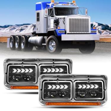 Imagem de Sterlix Faróis de LED DRL para Kenworth T400 T600 T800 W900 K100 C500 Peterbilt 378 379 Conjunto de farol dianteiro de substituição do lado do motorista e do passageiro Aprovado pelo DOT [Todas as
