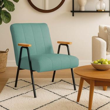 Imagem de Poltrona Sala Decorativa Industrial Dourado Laurita Linho K01 - D'rossi Cor Verde Menta