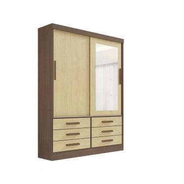 Imagem de Guarda Roupa Casal 3 Portas de Correr Castanho-linho 9 Gavetas Meridian MDP-MDF com Espelho D'Doro Móveis
