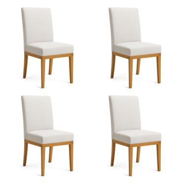 Imagem de Kit 4 Cadeiras De Jantar Brisa Linho Bege Base De Madeira - Pallazio