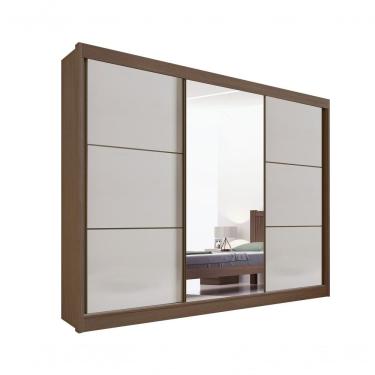 Imagem de Guarda Roupa Casal 3 Portas Castanho-off White 6 Gavetas Los Angeles MDF com Espelho D'Doro Móveis