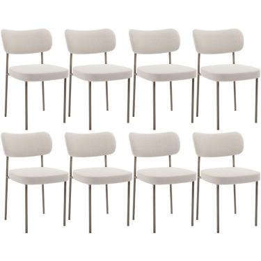 Imagem de Kit 08 Cadeiras Estofadas Para Sala De Jantar Melina Base Arena L02 Bouclê Cru - Lyam Decor