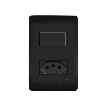 Imagem de Interruptor Simples E Tomada 2p+t 20a Fame Habitat Black Com Placa 4x2 Preto